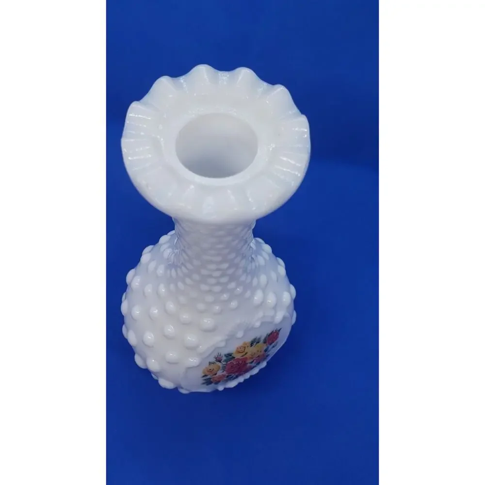 Vintage Perfume Bottle Milk Glass Hobnail Bud Vase Roses Collectible Empty Avon